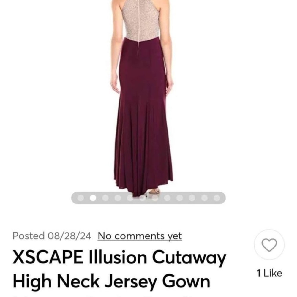 XSCAPE Gown 2 Burgundy Illusion Cutaway High Neck - Picture 3 of 8